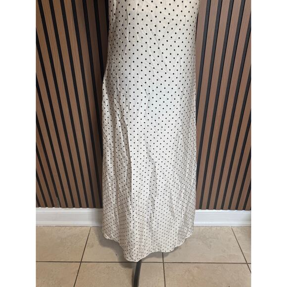 Sinsay Satin Polka Dot Maxi Dress Sleeveless V Neck Elegant Retro White Medium - Picture 11 of 15